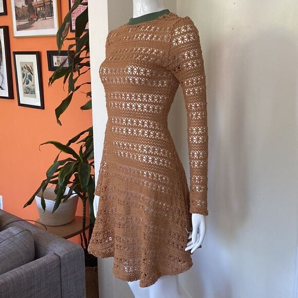 Kenneth Nicholson Camel Brown Loose Knit Mini Dress Size Small - Picture 5 of 12